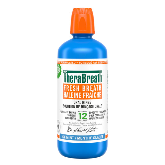 TheraBreath Fresh Breath Oral Rinse, Value Size, Clinically Shown to Fight Bad Breath for 12 Hours, Alcohol-Free & Dye-Free Mouthwash, Certified Vegan, Halal, Kosher & Gluten-Free, Icy Mint, 1L (Pack of 1)