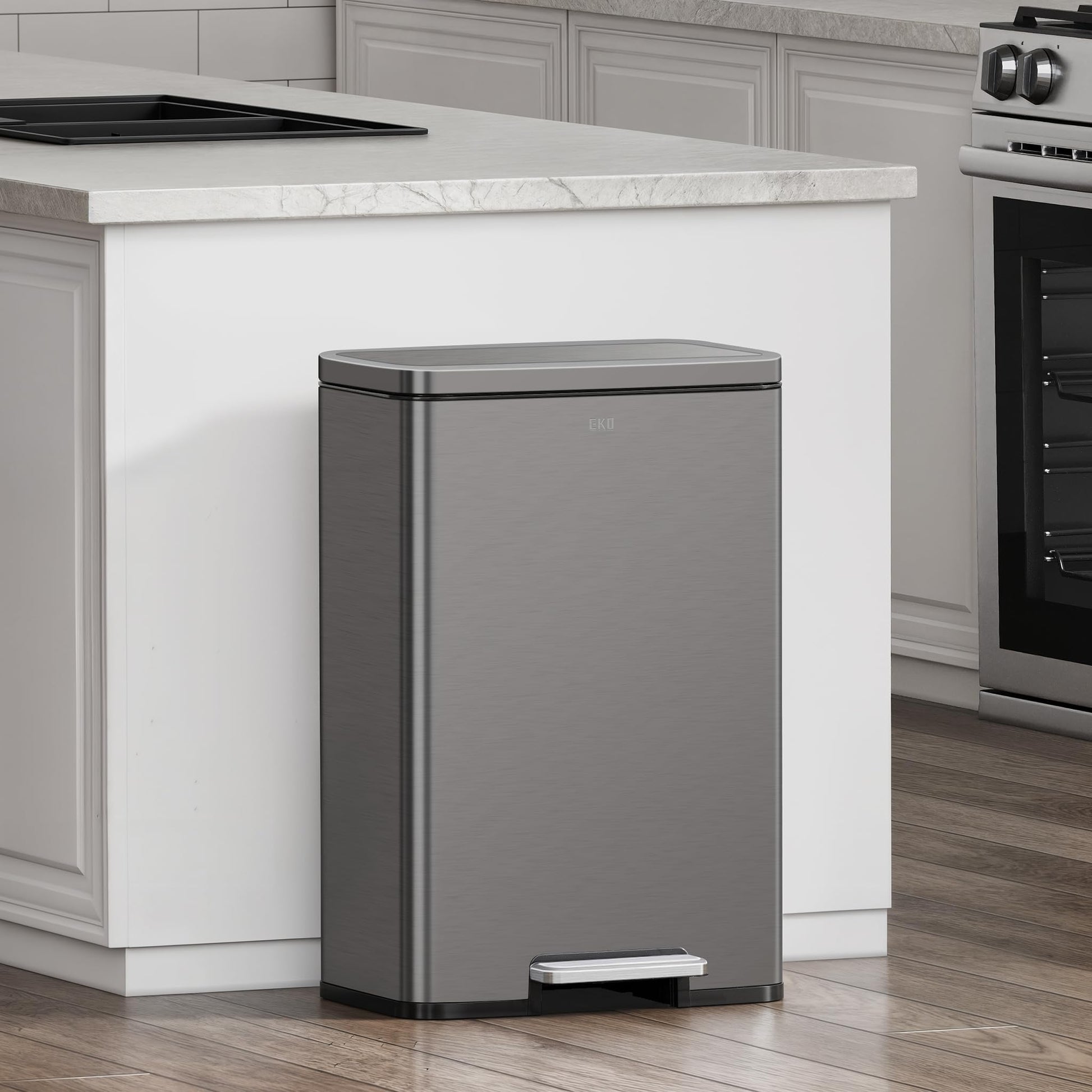EKO Madison Gunmetal Steel 50 Liter/13.2 Gallon Step Trash Can with Inner Liner - Fingerprint Resistant Finish EKO