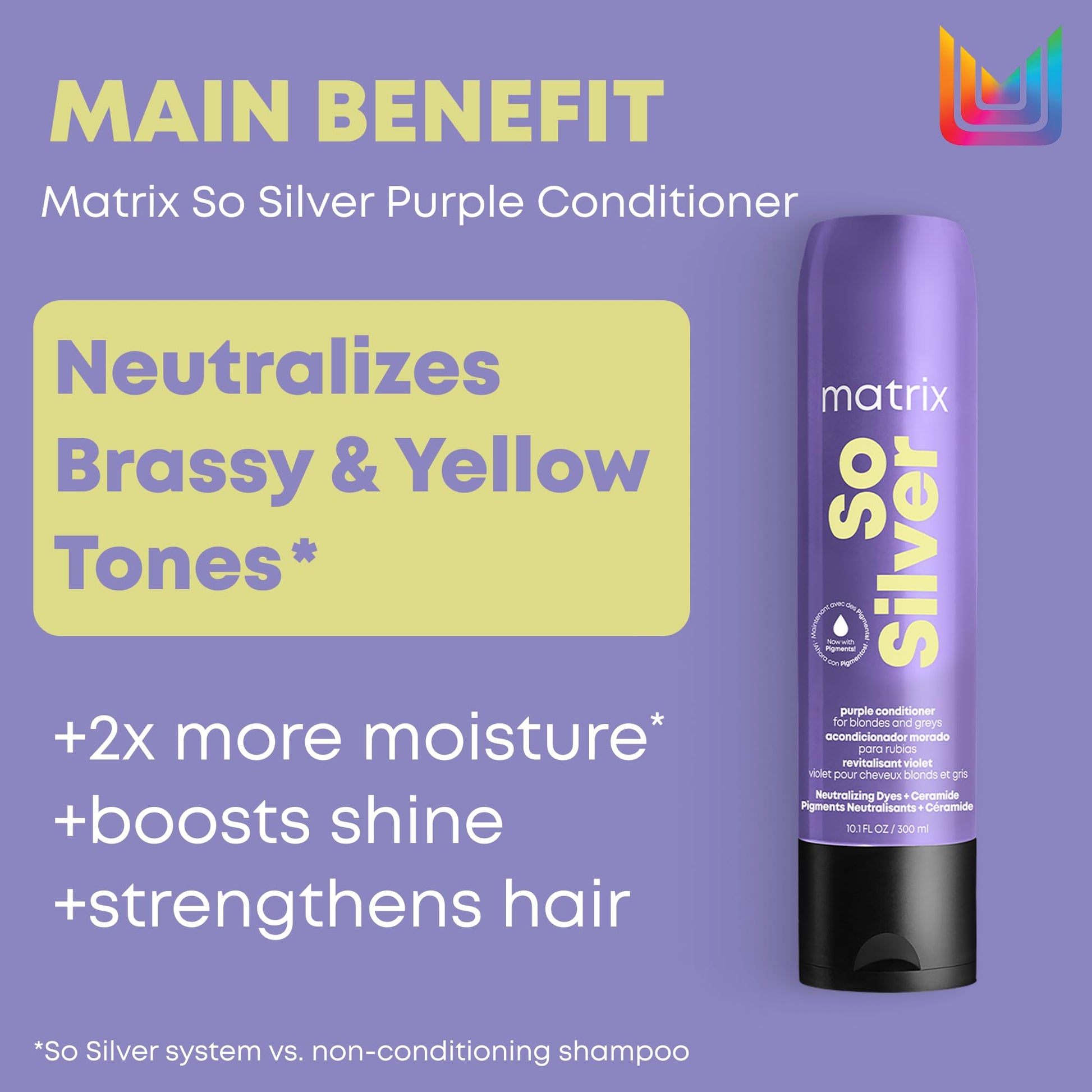 Matrix So Silver Purple Conditioner, Neutralizes Yellow Tones, For Blonde, Grey, and Platinum Hair, Color Depositing and Pigmented Conditioner For Color Treated Hair, Salon, Vegan - Available at All In One Marketplace Canada