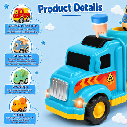 Veslier Toy Trucks for 2 3 4 5Years Old,Construction Transpor Trucks for Toddlers 2-4 Years with 4 Pull Back Cars for Toddlers 2-4,Christmas Birthday Gift for 18M+ 2 3 4 5 Years Old Kids Boys Girls. 🍁 All In One Marketplace Canada