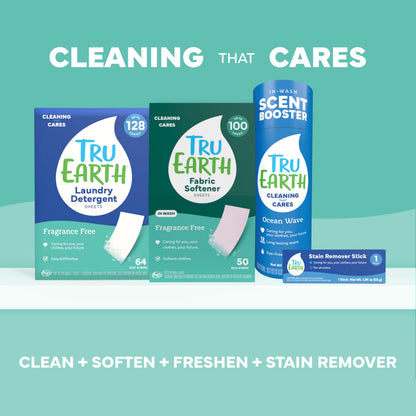 Tru Earth Compact Dry Laundry Detergent Sheets, Unscented - Up to 128 Loads (64 Sheets) - Paraben-Free - Original Eco-Strip Liquidless Laundry Detergent, Travel Laundry Sheets
