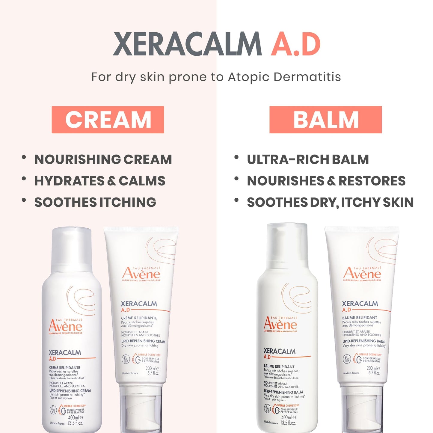 Eau Thermale Avene XeraCalm a.d lipid-replenishing cream, eczema moisturizer, 400 ml EAU THERMALE AVENE