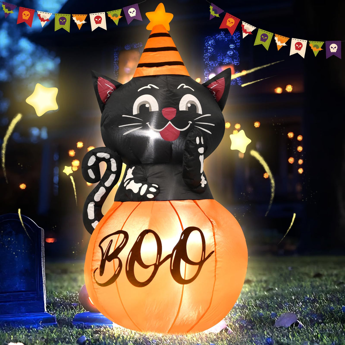 4FT Halloween Inflatable Decor Pumpkin Cat with LED Lights 🍁 All In One Marketplace Canada