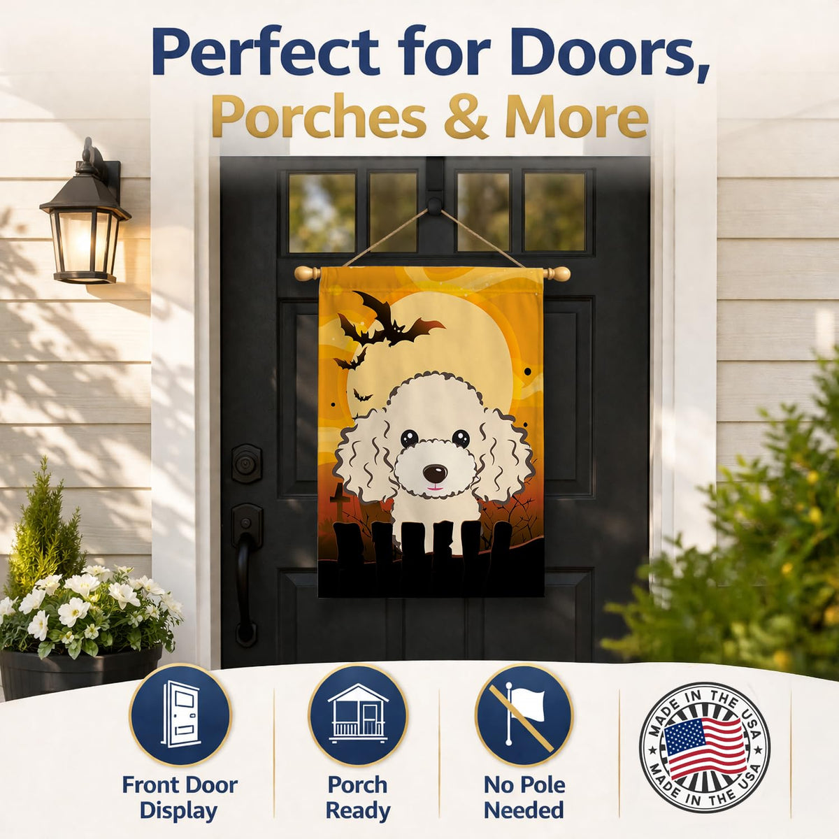 Caroline's Treasures BB1816CHF Halloween Buff Poodle Canvas House Size Flag, Multicolor, Large