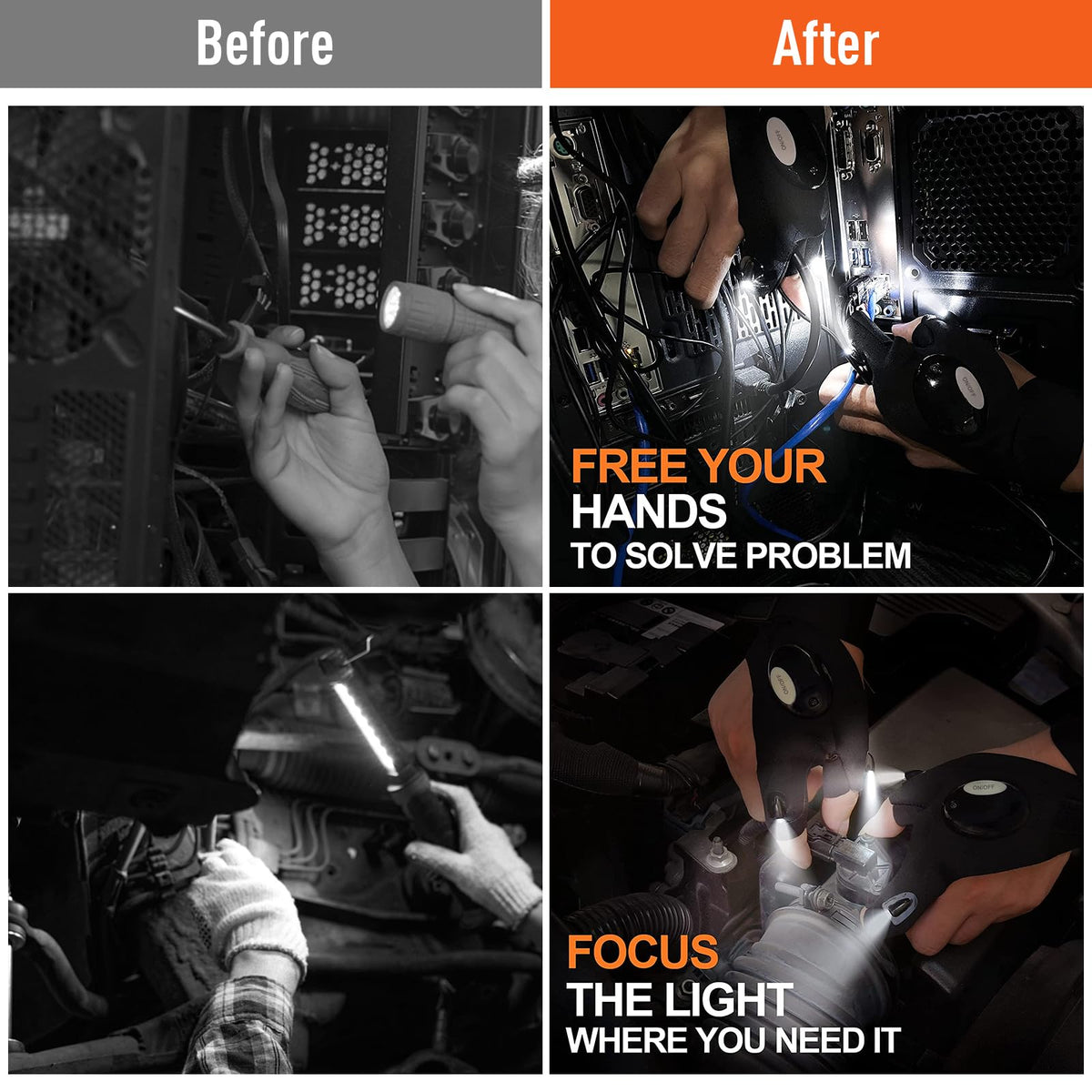 BIIB LED Flashlight Gloves, Christmas Birthday Gifts for Men Light Gloves 🍁 All In One Marketplace Canada