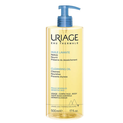 Uriage Cleansing Soothing Oil - Face & Body Daily Cleanser & Shower Oil With Glycerin & Ceramides - Whole Family Format, Babies, Children & Adults - Sensitive Skin - Soap-Free, Fragrance-Free - 500ml Uriage