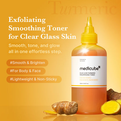 medicube Kojic Acid Turmeric Smoothing Toner for Face & Body | Lightweight Toner for Balancing Uneven Skin Tone & Texture | Niacinamide, Glycolic Acid for Clear Glass Skin | 8.45 fl.oz - Available at All In One Marketplace Canada