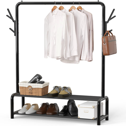Simple Houseware 52-Inch Garment Rack with Storage Shelves and Coat/Hat Hanging Hooks, Black - Available at All In One Marketplace Canada