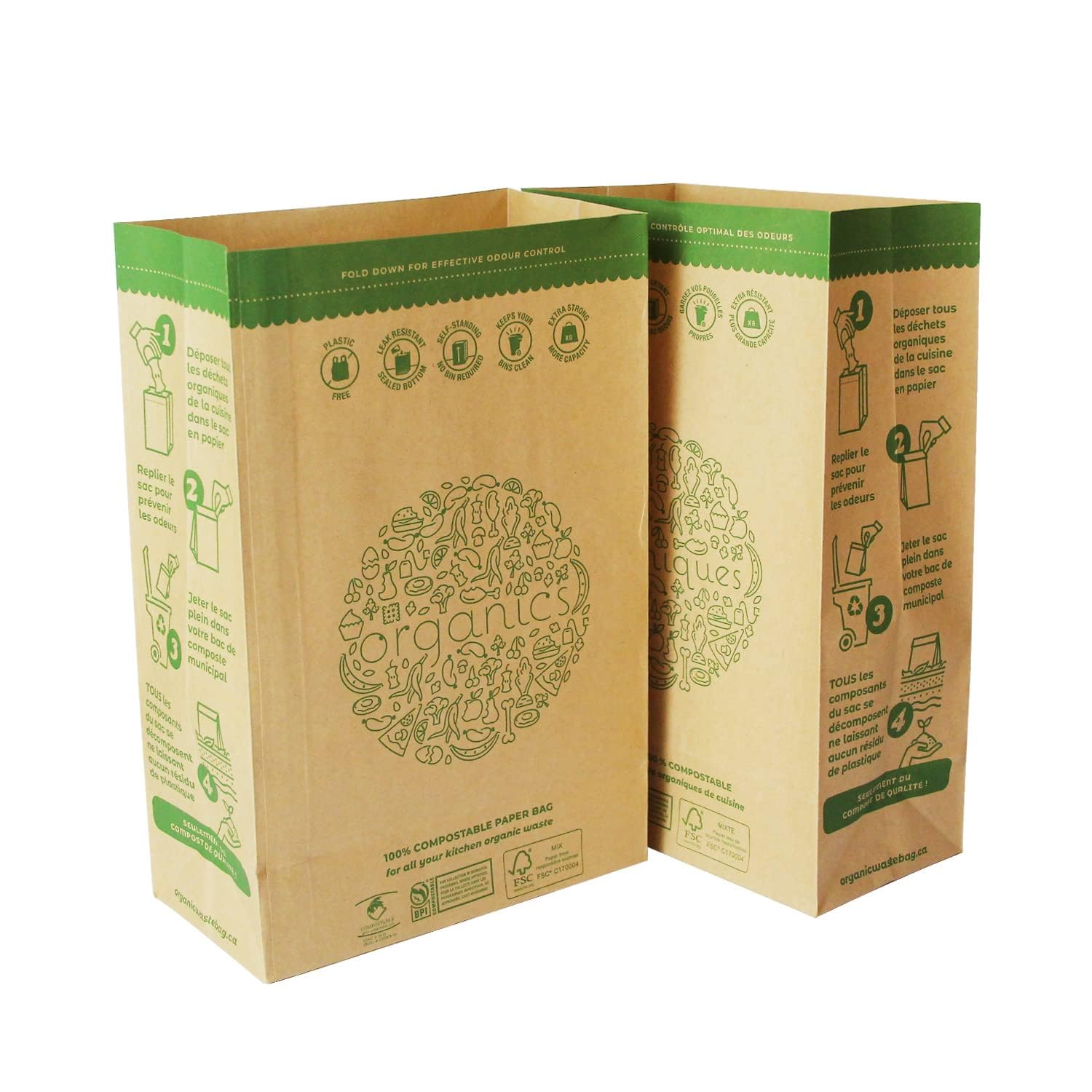 Hytrend-Kitchen Food Waste Bag-120 Bags -%100 Compostable paper Bag - Leak Resistant Liner - Plastic Free - Small-Certified by BNQ and BPI - Available at All In One Marketplace Canada