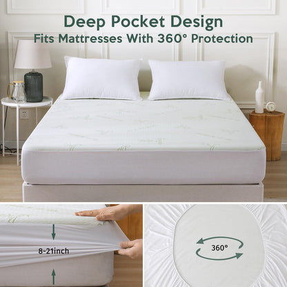 MUXHOMO Premium 100% Waterproof Queen Size Mattress Protector, Breathable Mattress Cover Queen Size Bed, Cooling 3D Air Fabric Bed Pad Cover, Deep Pocket 8"-21" - Available at All In One Marketplace Canada