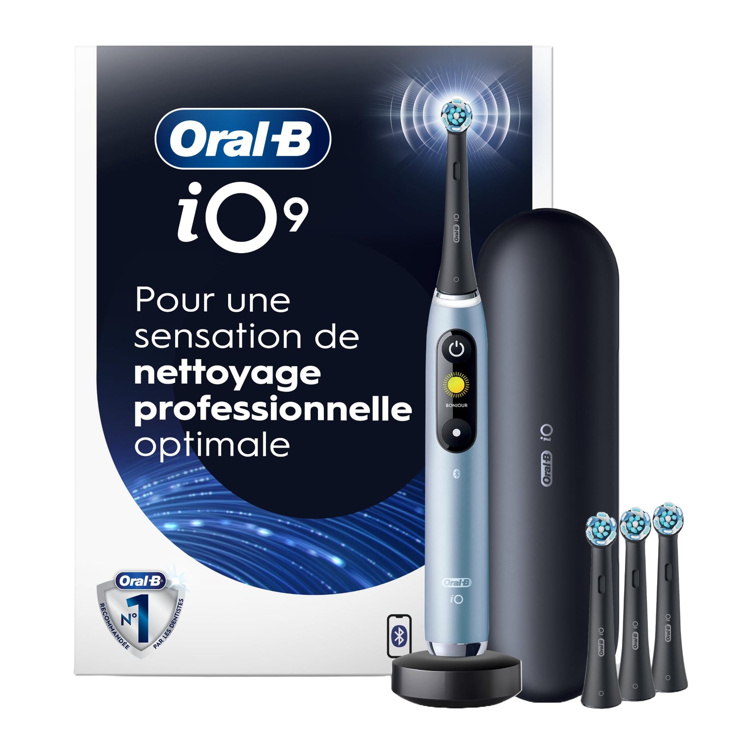 Oral-B iO9 Electric Toothbrush, for the Ultimate Professional Clean Feel, Aquamarine, Rechargeable Electric Toothbrushes, iO Series 9 with 1 Power Toothbrush, 4 Brush Heads, and 1 Charging Travel Case Oral-B