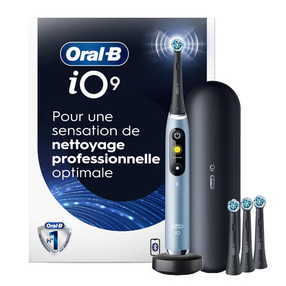 Oral-B iO9 Electric Toothbrush, for the Ultimate Professional Clean Feel, Aquamarine, Rechargeable Electric Toothbrushes, iO Series 9 with 1 Power Toothbrush, 4 Brush Heads, and 1 Charging Travel Case Oral-B