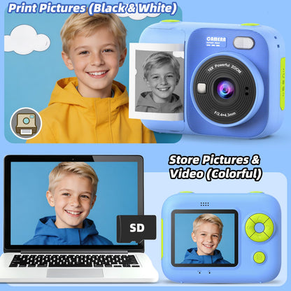 Kids Instant Print Camera with 5 Rolls Print Paper, 1080P HD Camera, Rechargeable Portable Toddler Selfie Camera, Christmas Birthday Gifts Toys for Boys Girls Age 3-12 🍁 All In One Marketplace Canada