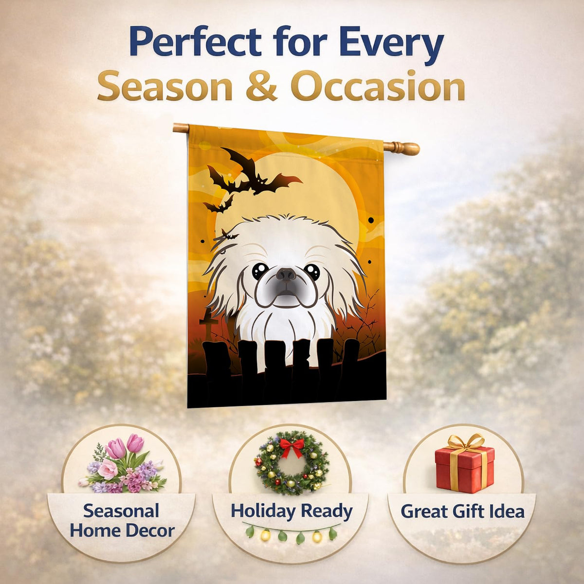 Drapeau de maison en toile Caroline's Treasures BB1779CHF Pekingese d'Halloween, multicolore, grand format