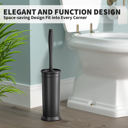 UPTRONIC Toilet Brush, Toilet Bowl Brush with Extra Long Handle Durable Bristles Toilet Scrubber and Covered Holder for Toilet Brush Set for Bathroom Cleaning (Black-01)