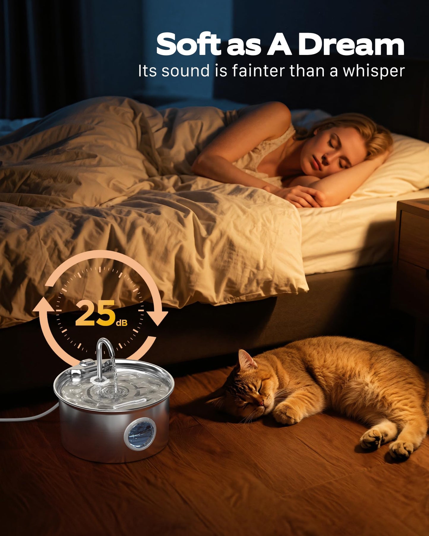 Cat Water Fountain Stainless Steel: Cat Fountain for Drinking - 2.6L Pet Water Fountain Indoor Cats - Quiet Pets Waterer - Cats Water Dispenser - for Small Animals