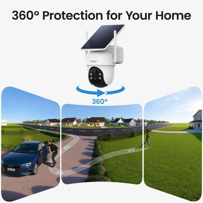 AOSU Security Cameras Outdoor Wireless, 2 Cam-Kit, No Subscription Required, Solar-Powered, Home Security Cameras System with 360° Pan & Tilt, Auto Tracking, 2K Color Night Vision, Easy Setup