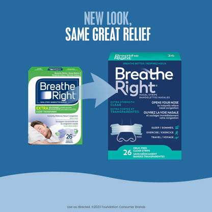 Breathe Right Nasal Strips, Extra Strength, Clear, Sensitive Skin, Drug-Free Snoring Solution & Nasal Congestion Relief Caused by Colds & Allergies, Nightly Sleep, 26 Count - Available at All In One Marketplace Canada