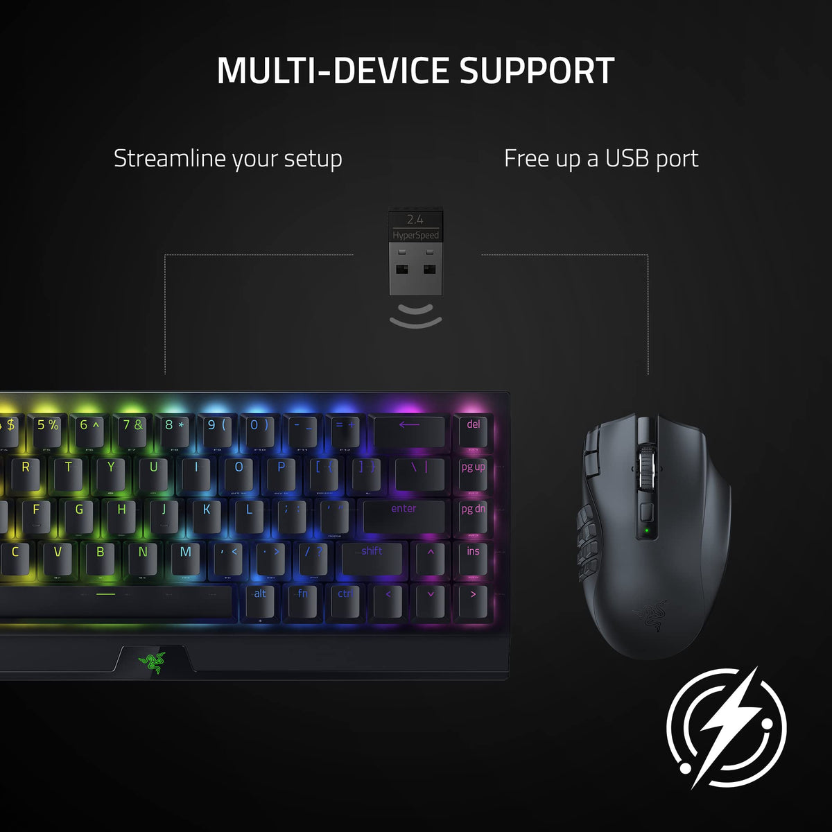 Souris gaming sans fil Razer Naga V2 HyperSpeed pour MMO, 400 h d'autonomie, noir