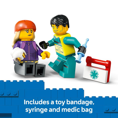 LEGO City Emergency Ambulance Toy - Building Sensory Toy for Kids, Boys and Girls, Ages 5+ - Educational, Learning Gift Idea for Birthdays and Holidays - Skateboarder and Driver Minifigures - 60451