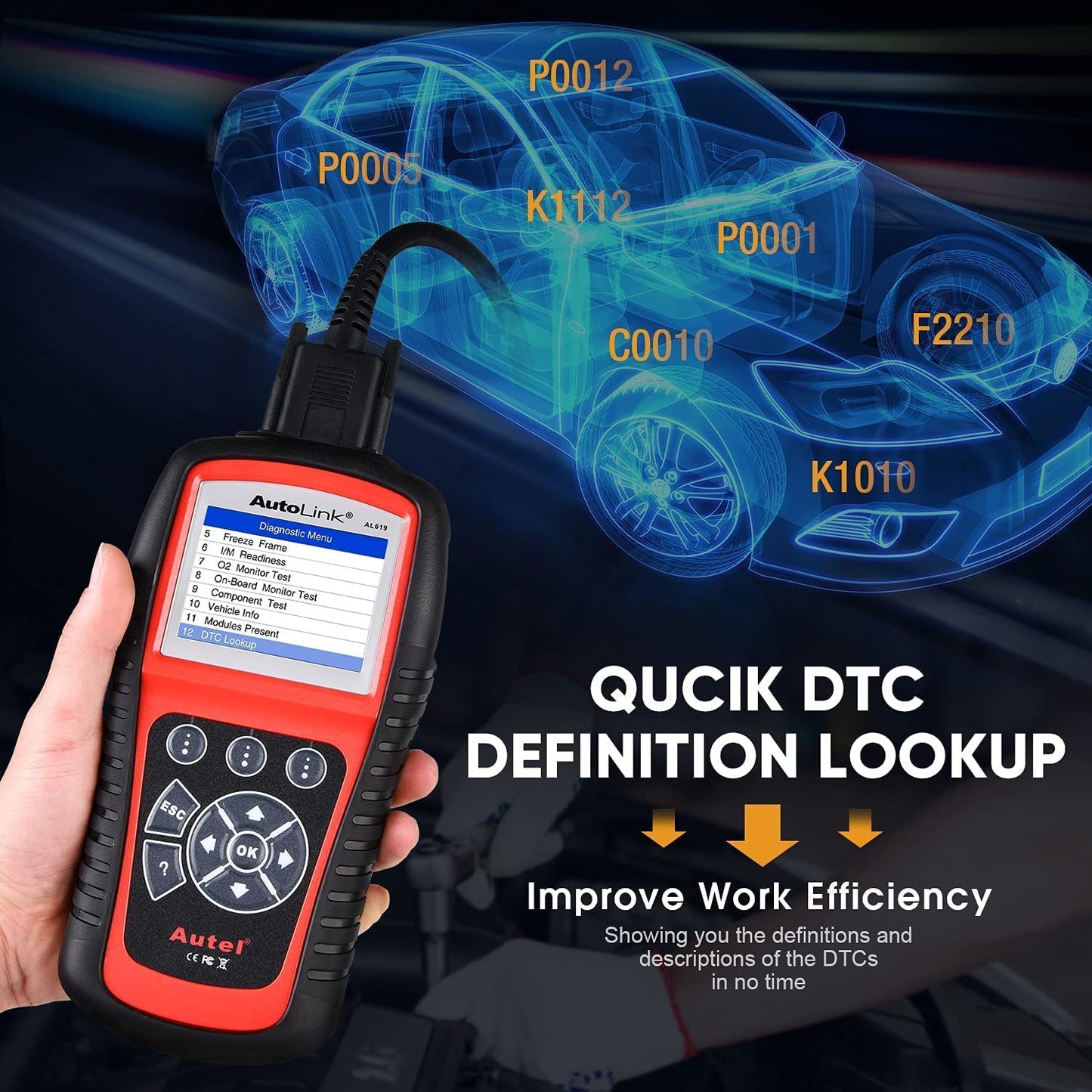 Autel AutoLink AL619 OBD2 Scanner, 2026 Newer ABS SRS Diagnostic Code Reader with10 OBDII Test Modes, Turn Off Check Engine Light, DTC Lookup, Live Data, Updated of MS319/ AL519/ ML519/ ML619 Autel