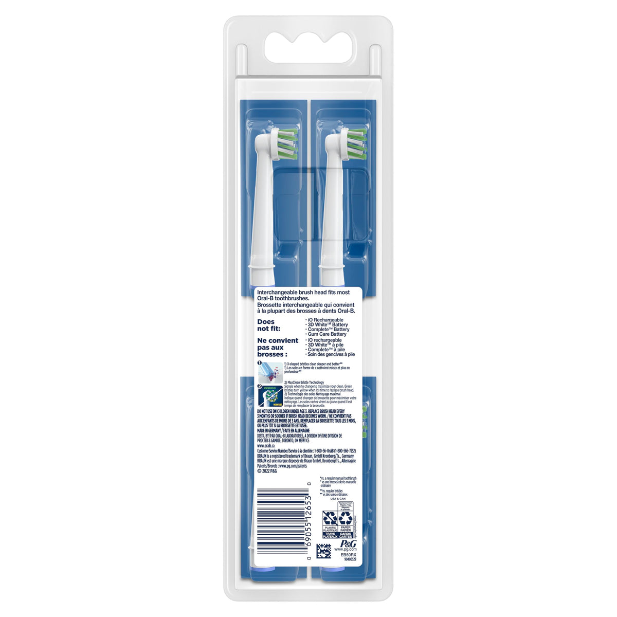 Oral-B Genuine Replacement Brush Heads, Cross Action, Refills For Oral-B Electric Toothbrushes, White, 5 Count
