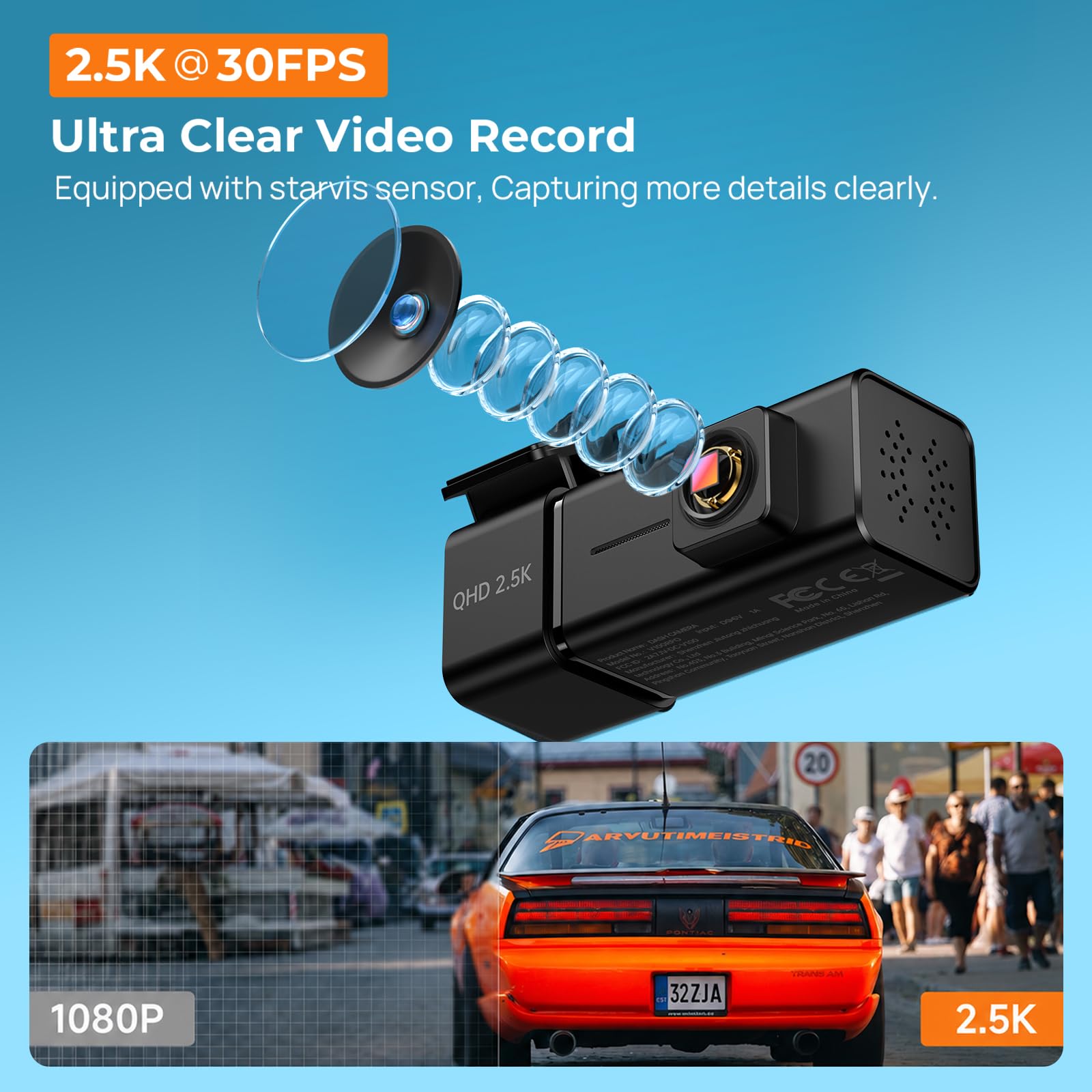 Dash Cam Front 1440P Dashcam with 32G SD Card, Dash Camera for Cars, Mini Dashcams with App,WiFi, Night Vision, G-Sensor, Loop Recording, 24H Parking Mode, Support 256GB Max