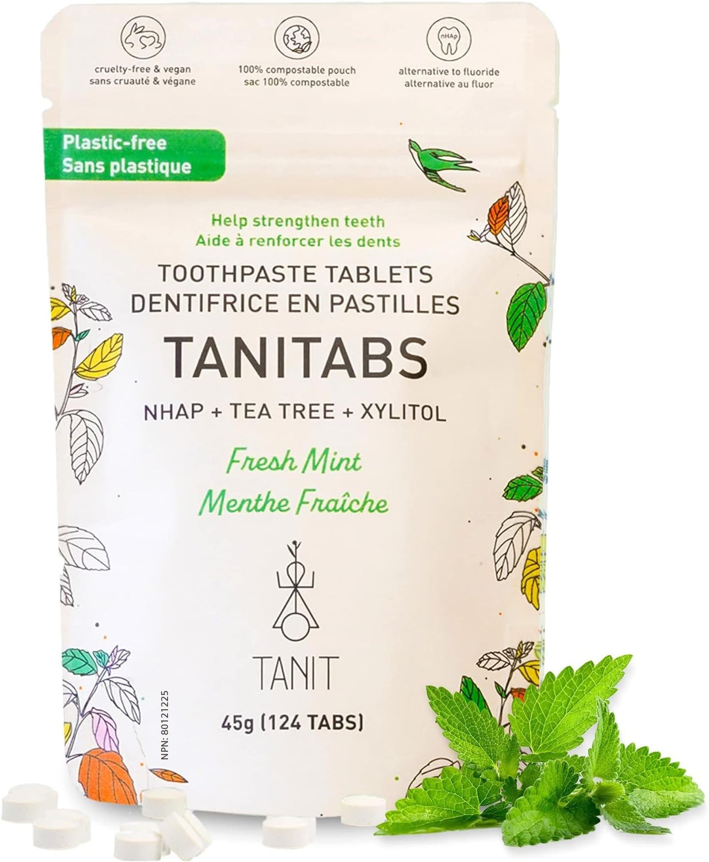 TANITABS Toothpaste Tablets with Hydroxyapatite & Xylitol, 124 Count, Fluoride-Free Toothpaste Tabs for Sensitive Teeth, Fresh Mint, Travel Toothpaste Tablets, Plastic-Free Refill Pack, Vegan - Available at All In One Marketplace Canada
