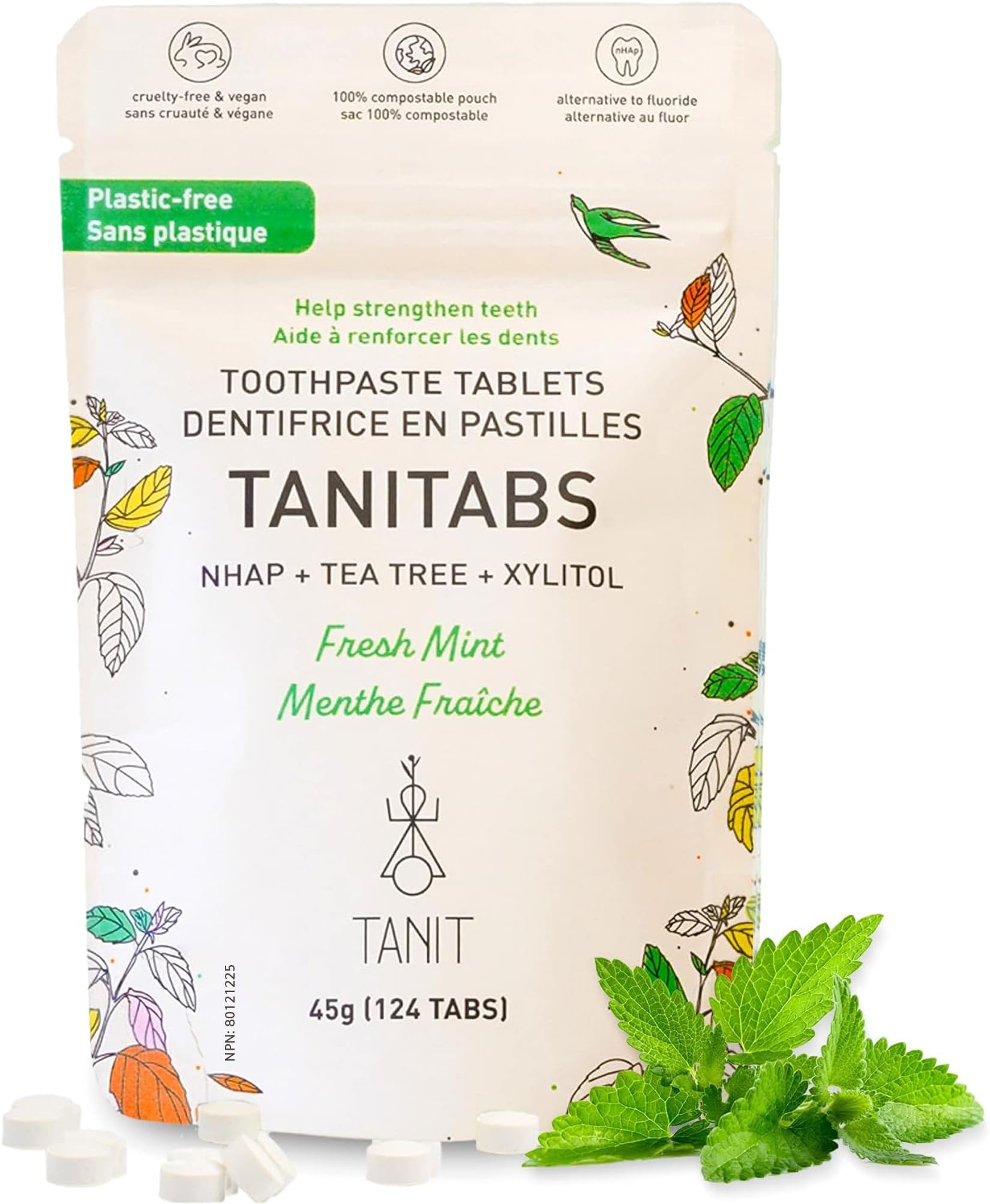 TANITABS Toothpaste Tablets with Hydroxyapatite & Xylitol, 124 Count, Fluoride-Free Toothpaste Tabs for Sensitive Teeth, Fresh Mint, Travel Toothpaste Tablets, Plastic-Free Refill Pack, Vegan - Available at All In One Marketplace Canada