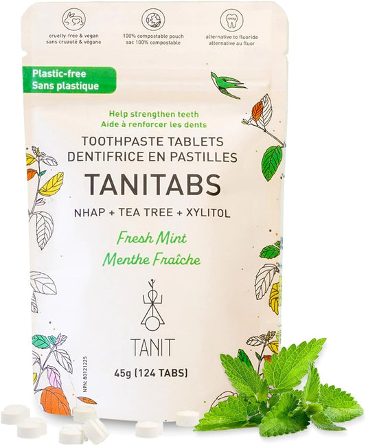 TANITABS Toothpaste Tablets with Hydroxyapatite & Xylitol, 124 Count, Fluoride-Free Toothpaste Tabs for Sensitive Teeth, Fresh Mint, Travel Toothpaste Tablets, Plastic-Free Refill Pack, Vegan - Available at All In One Marketplace Canada