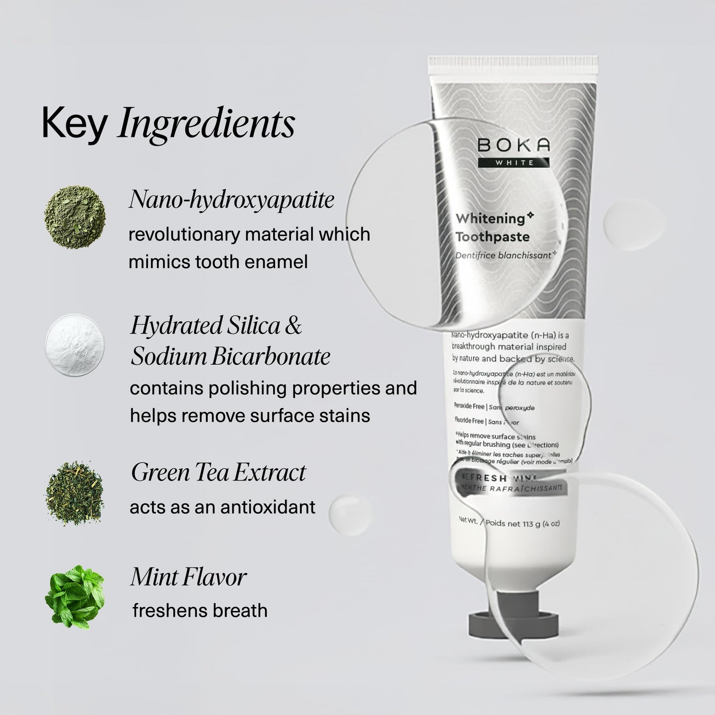 Boka Fluoride Free Toothpaste, Nano Hydroxyapatite Toothpaste, Appropriate for Sensitive Teeth, for Adult, Kids Oral Care - Whitening * Refresh Mint, 4 Fl Oz (113g) 3Pk