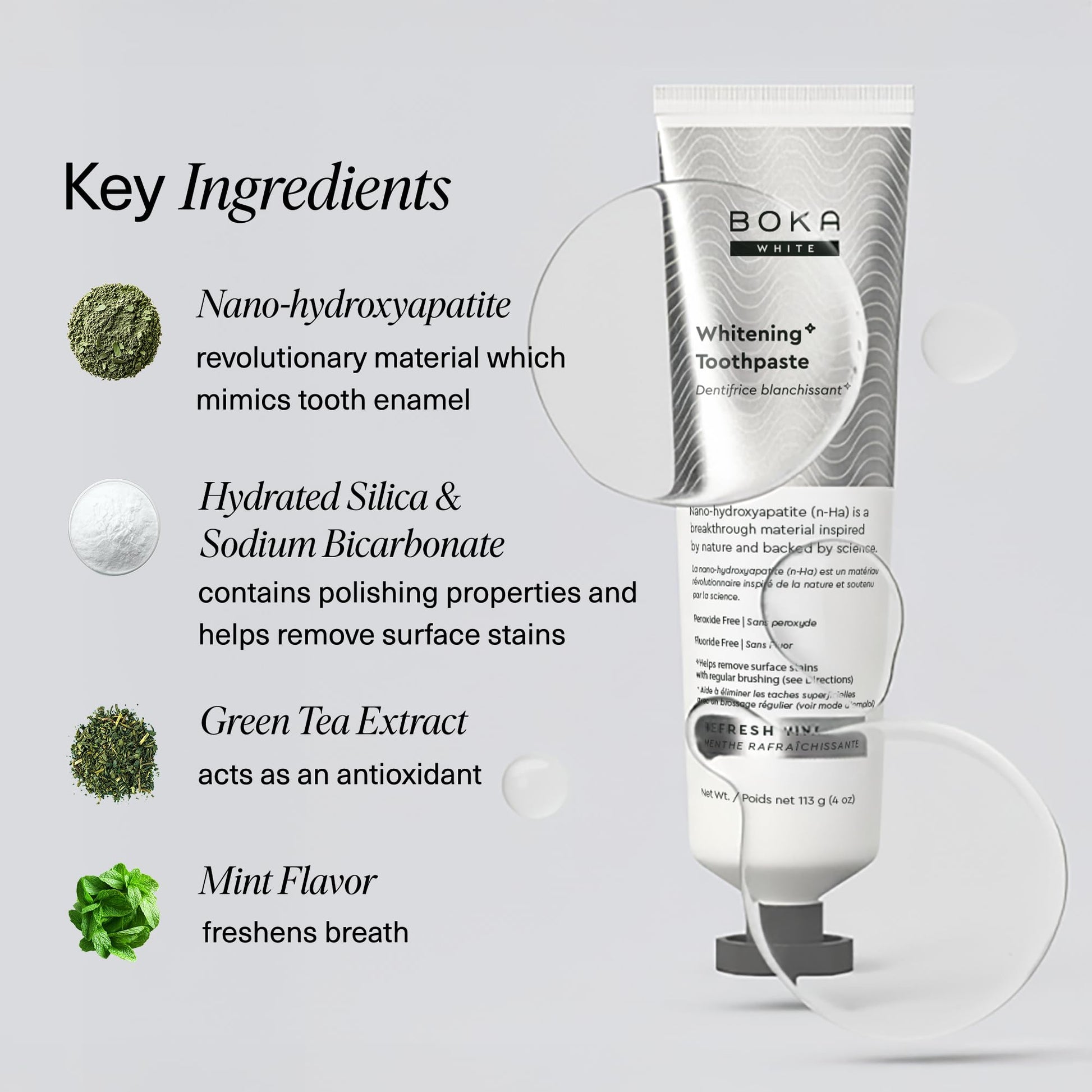 Boka Fluoride Free Toothpaste, Nano Hydroxyapatite Toothpaste, Appropriate for Sensitive Teeth, for Adult, Kids Oral Care - Whitening * Refresh Mint, 4 Fl Oz (113g) 3Pk