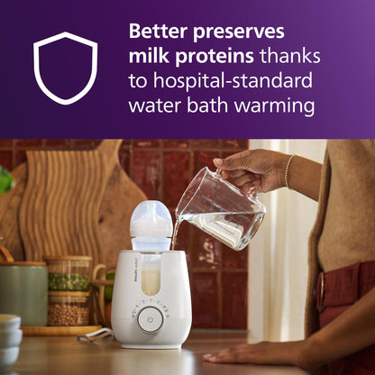 Philips Avent Premium 2-in-1 Warmer & Sterilizer - with Hospital-Standard Water Bath Technology, Smart Temperature Sensor, Hotspots Prevention, Chemical-Free Sterilization, with Tongs, Model SCF359/20