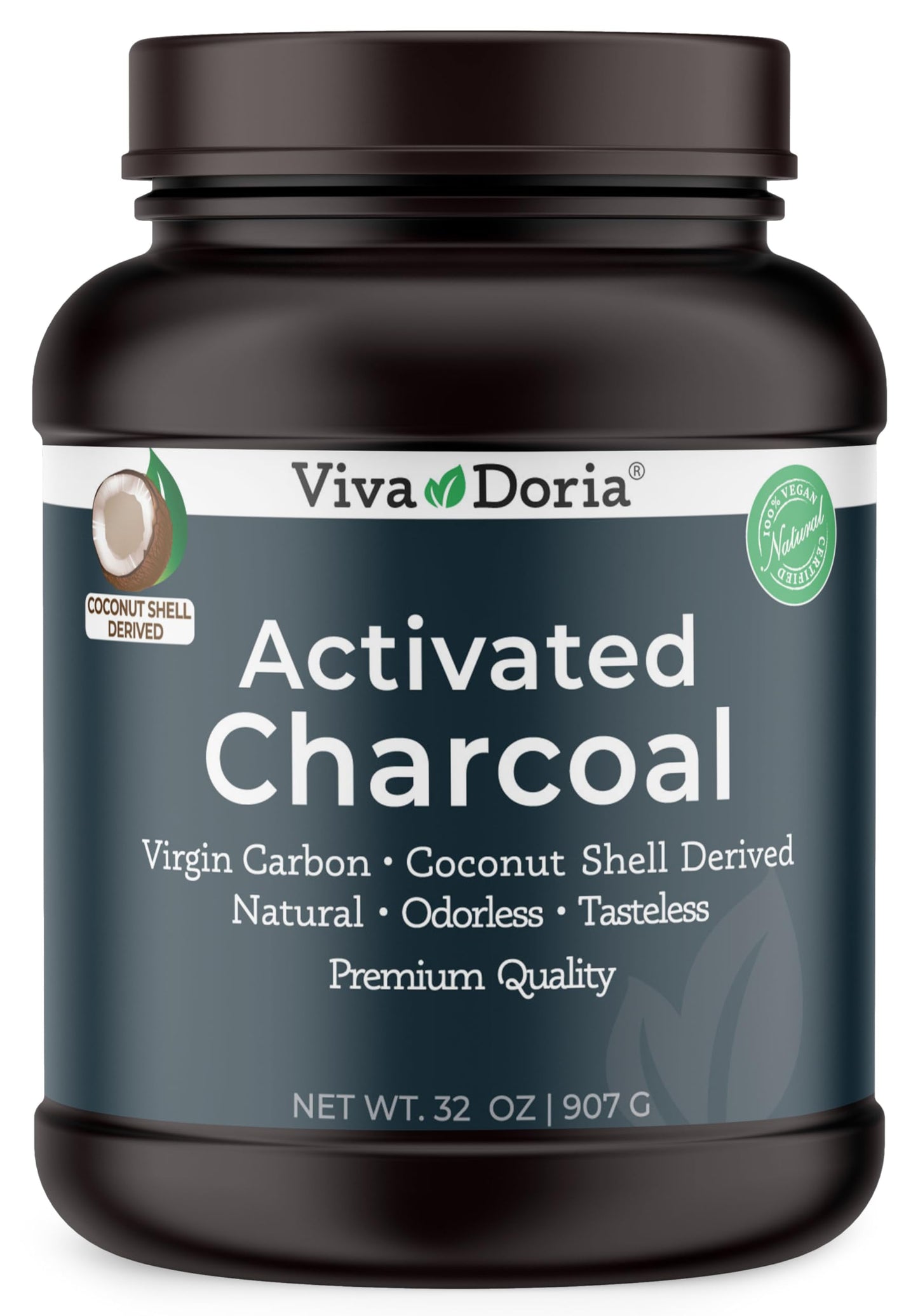 Viva Doria Virgin Activated Charcoal Powder, Coconut Shell Derived, Food Grade, 907 g (2 lb)