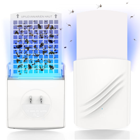 Fruit Fly Traps for Indoors, Mosquito Trap Plug in Bug Catcher with Night Light, Moth Housefly Insect Gnat Traps for House Indoor Kitchen Office - No Odor (1D+6Refills) - Available at All In One Marketplace Canada