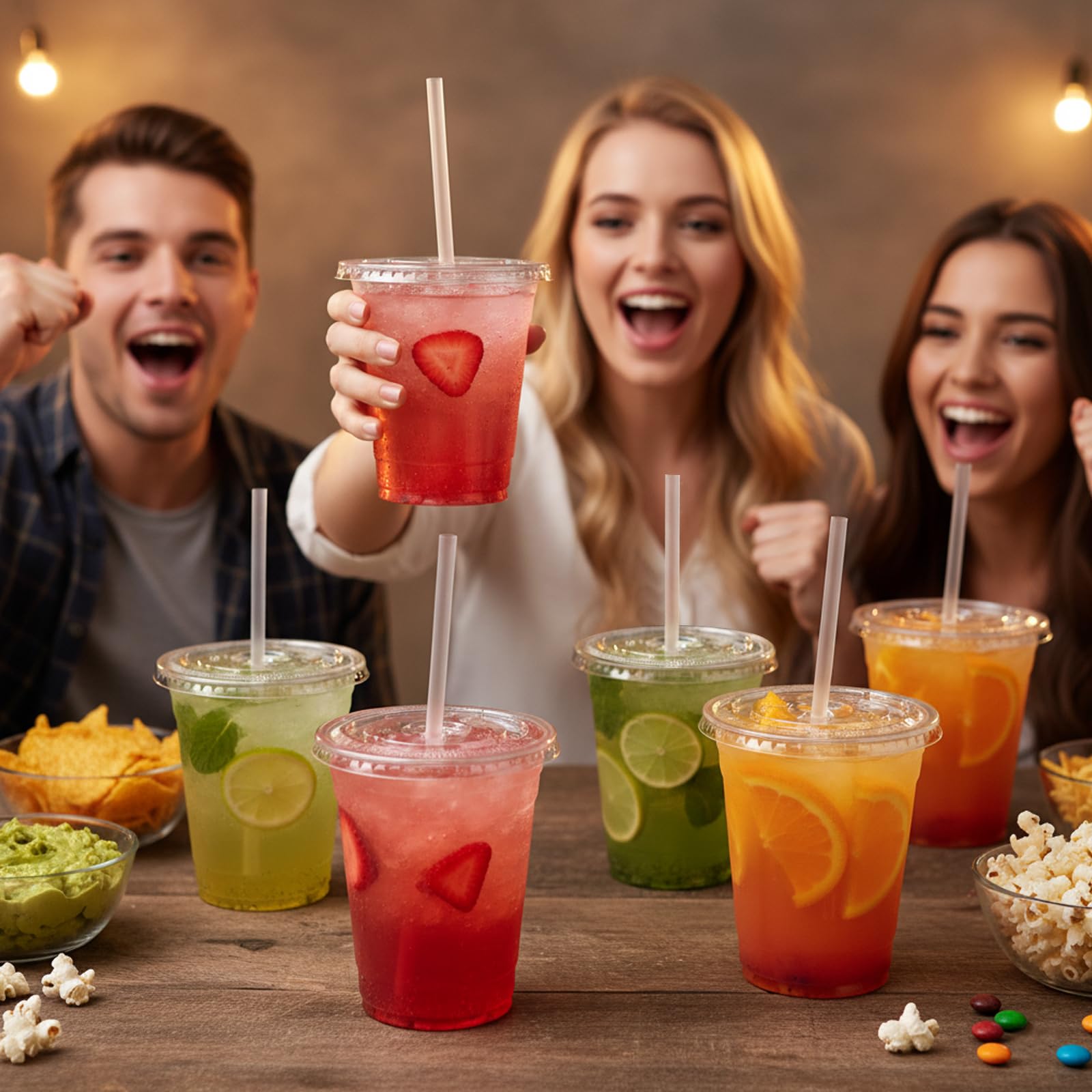 100 Pcs Clear Plastic Cups with Flat Lids and Straws, 12 oz Disposable PET Iced Coffee Cups - Ideal for Ice Coffee, Smoothie, Juice, Lemonade, Cold Beverages - Available at All In One Marketplace Canada