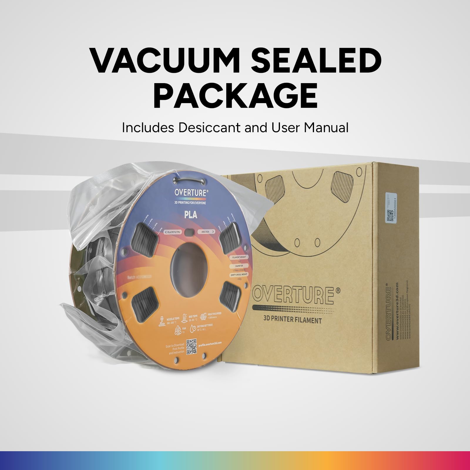 OVERTURE PLA Filament 1.75mm PLA 3D Printer Filament, 1kg Cardboard Spool (2.2lbs), Dimensional Accuracy +/- 0.02mm, Fit Most FDM Printer (Black 1-Pack)