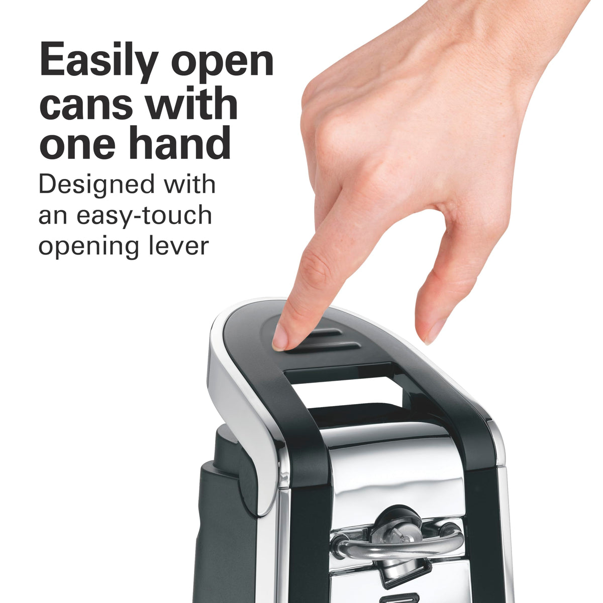Hamilton Beach (76606ZA) Smooth Touch Electric Automatic Can Opener with Easy Push Down Lever, Opens All Standard-Size and Pop-Top Cans, Extra Tall, Black and Chrome