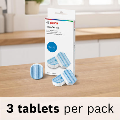 Original Bosch TCZ8002US Descaling Tablets, 3 Tablets Per Pack, 2-in-1 Eliminates Limescale and Protects Against Corrosion, For Bosch VeroCafe Fully Automatic Espresso Machines