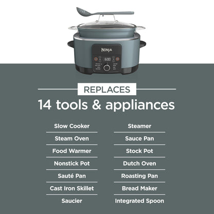 Ninja MC1001C Foodi PossibleCooker PRO 8.5 Quart Multi-Cooker, with 8-in-1 Slow Cooker,Dutch Oven,Steamer &More,Glass Lid & Integrated Spoon,Nonstick,Oven Safe Pot to 500°F,Sea Salt Gray,Sea Salt Grey - Available at All In One Marketplace Canada