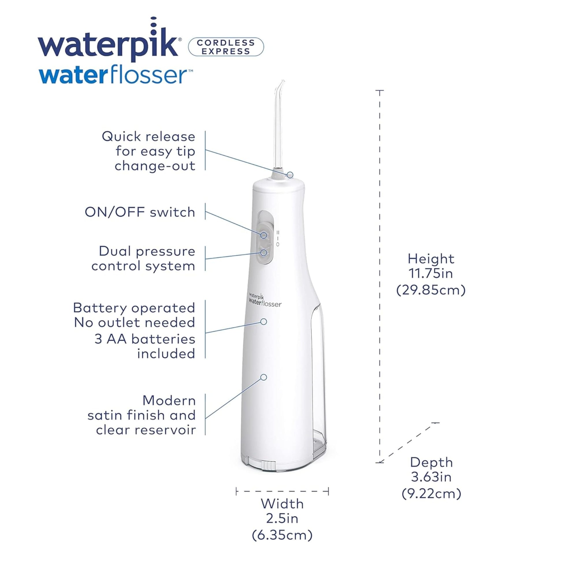 Waterpik Cordless Express Water Flosser, Battery Operated & Portable for Travel & Home, CDA Validated, Waterproof for Shower Use, White WF-02, Packaging May Vary Waterpik