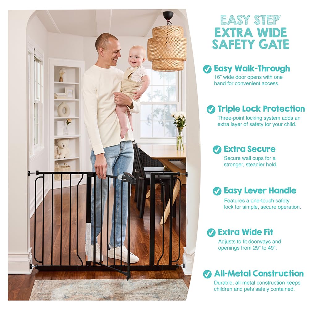 Regalo Easy Step 49-Inch Extra Wide Baby Gate, Includes 4-Inch and 12-Inch Extension Kit, 4 Pack of Pressure Mount Kit White