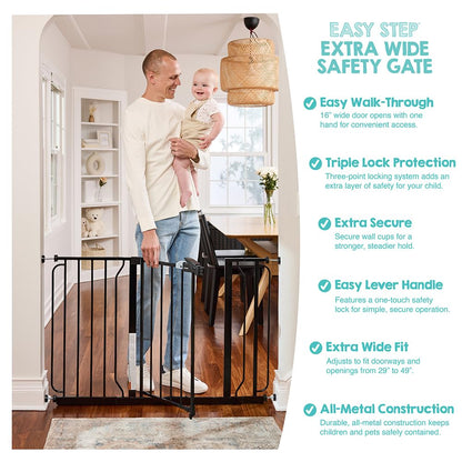 Regalo Easy Step 49-Inch Extra Wide Baby Gate, Includes 4-Inch and 12-Inch Extension Kit, 4 Pack of Pressure Mount Kit White