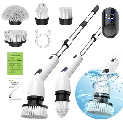 TUYU Electric Spin Scrubber, Full-Body IPX7 Waterproof Bathroom Scrubber with Power LCD Display, Adjustable Extension Handle, Cordless Shower Cleaner Brush for Bathtub Kitchen Wall Cleaning - Available at All In One Marketplace Canada