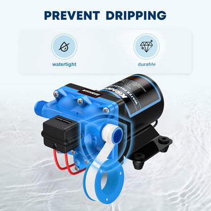 Kohree 12V RV Water Pump 4GPM 55 PSI, Self-Priming 4-Chamber Diaphragm Pump
