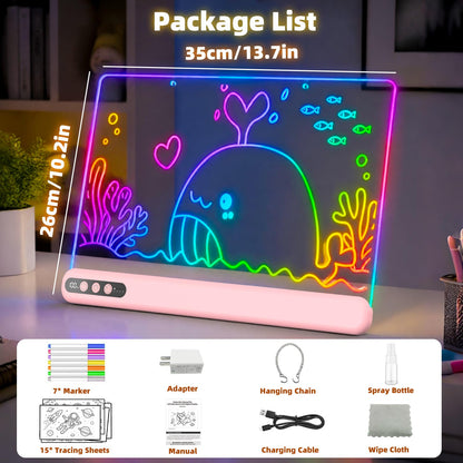 16'' LED Drawing Board for Kids, Rechargeable Led Note Board with 7 Colors, Light Up Drawing Tablet 7 Dynastic Modes Includes Adapter, Christmas Birthday Halloween Gifts for Girls & Boys Age 3+ (Pink) 🍁 All In One Marketplace Canada