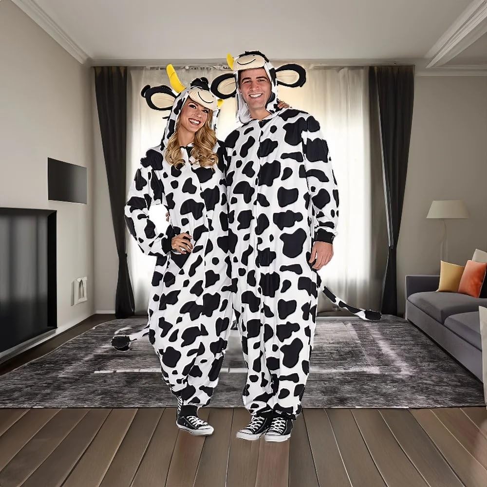 Pyjama une pièce costume d'Halloween AMSCAN Zipster Vache pour adultes, petit/moyen, avec capuche et queue attachées