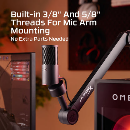HyperX SoloCast 2 – Gaming USB Condenser Mic for PC, USB-C to USB-A, Built-in Pop Filter, Internal Shock Mount, Plug and Play, 24-bit / 96kHz, Compact Tiltable Stand, Black