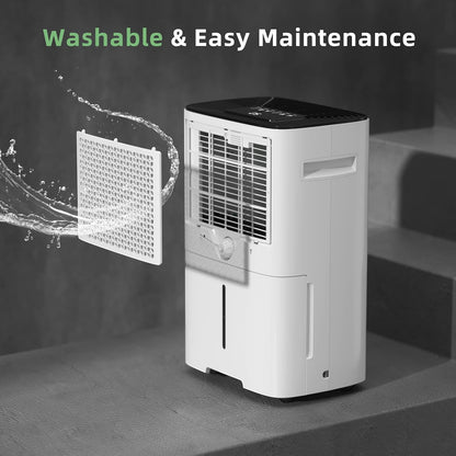 HOGARLABS 34 Pint Smart Dehumidifiers for Home and Basements, with 3 Working Modes, Overflow Protection, and Auto Shut off Restart. Ultra Silent Dehumidifier with Drain Hose and Digital Control Panel. - Available at All In One Marketplace Canada