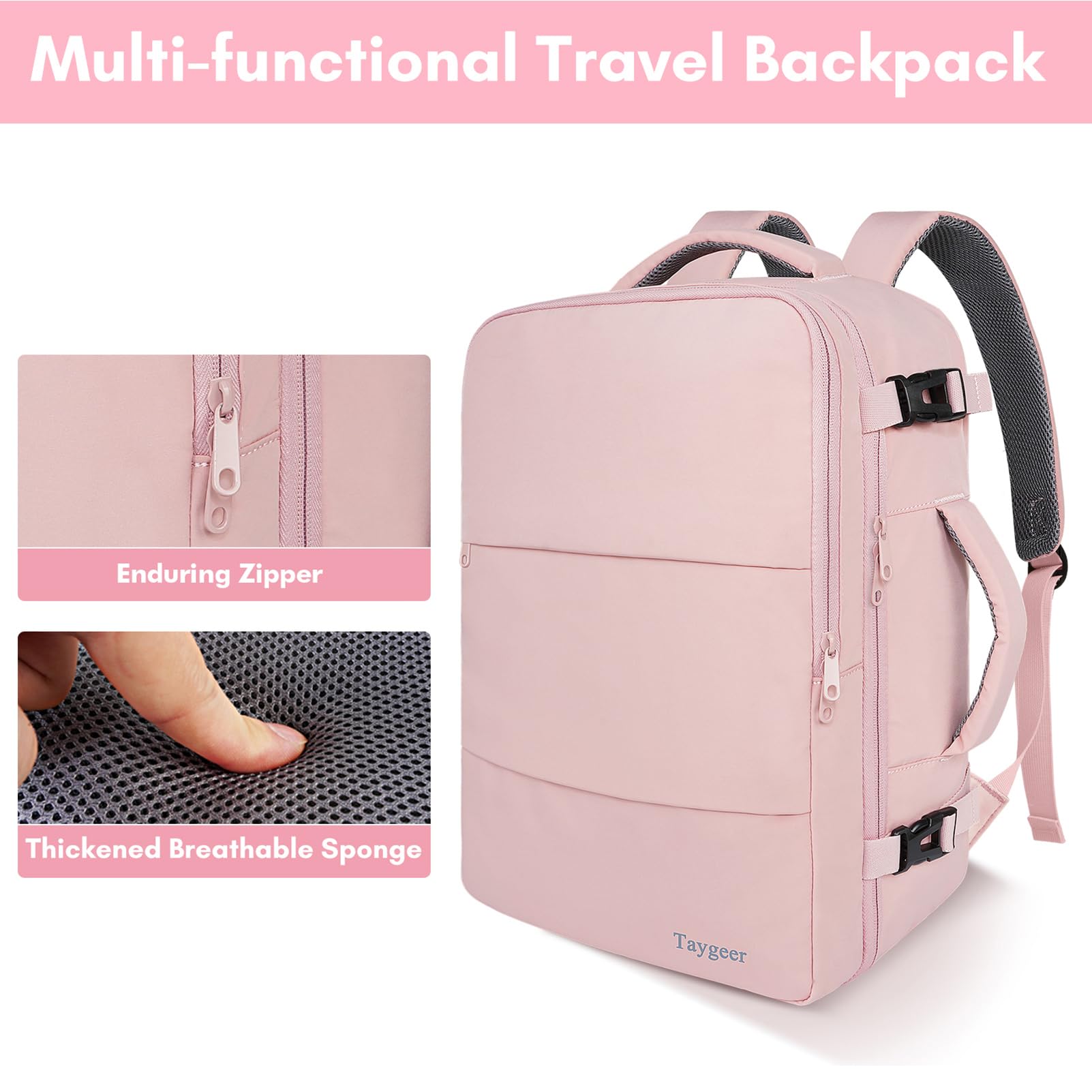 Taygeer Travel Backpack for Women, Carry On Backpack with Shoe Pouch, TSA 15.6inch Laptop Backpack Flight Approved, College Nurse Bag Casual Daypack for Weekender Business Hiking, Pink - Available at All In One Marketplace Canada